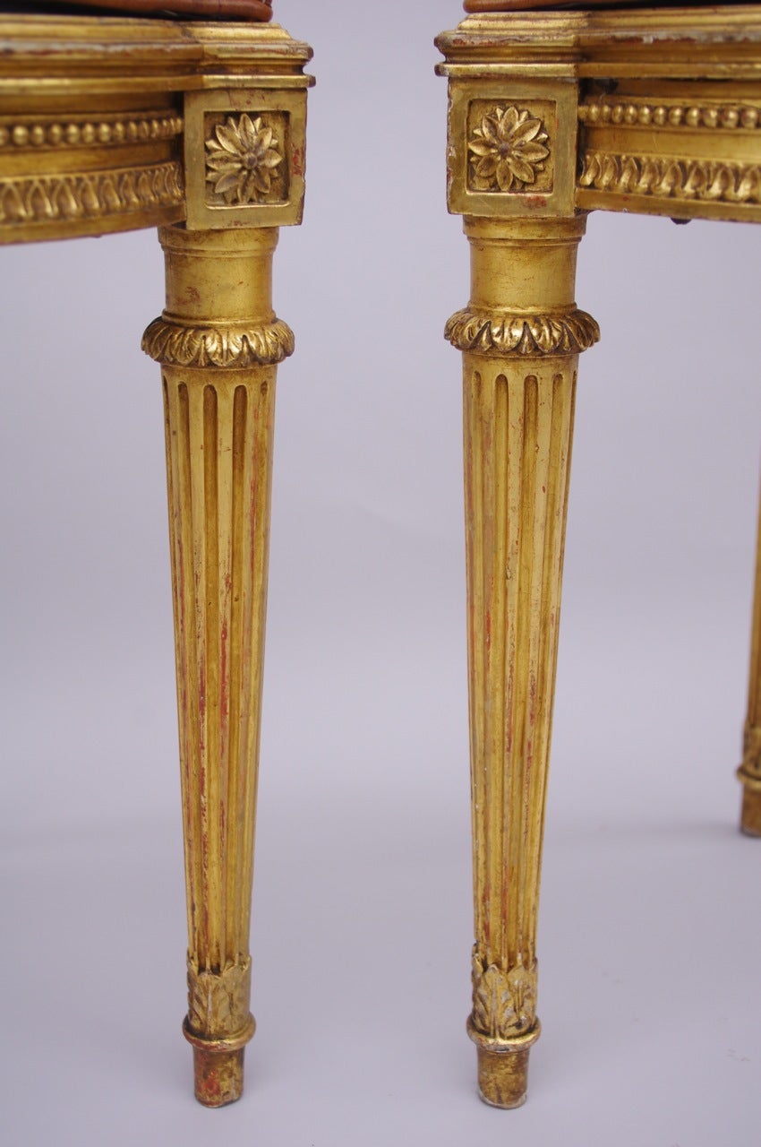 Pair of Louis XVI Style Gilt Carved Cane Armchairs, circa 1880 1
