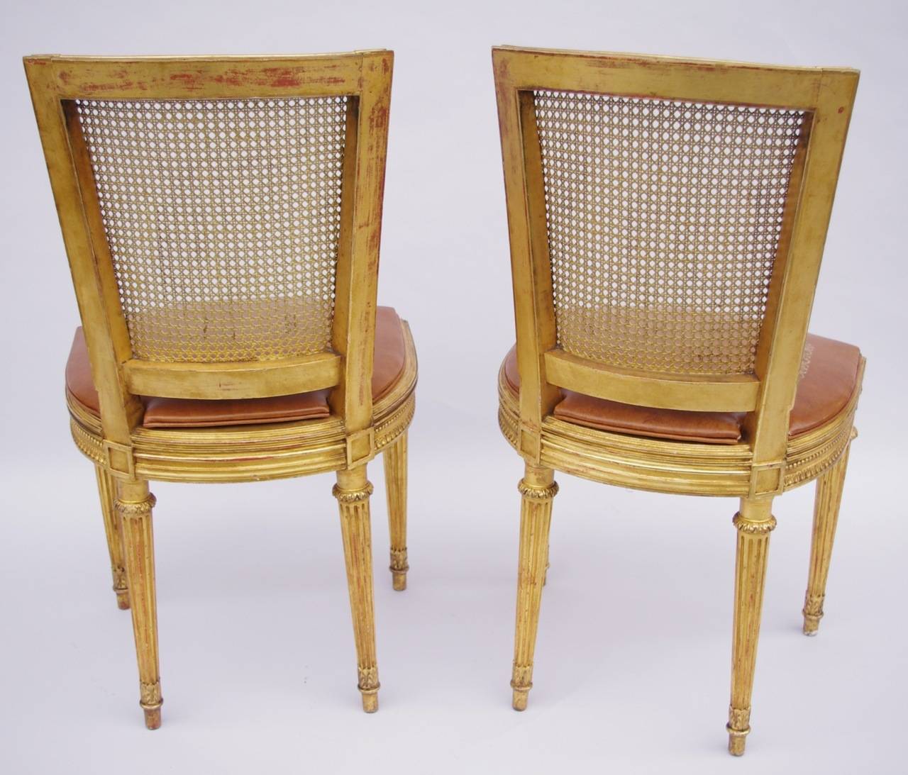 Pair of Louis XVI Style Gilt Carved Cane Armchairs, circa 1880 2