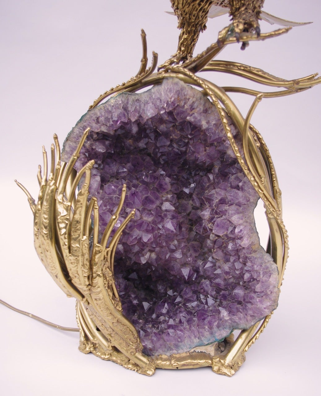 French Sculpture, Amethyst and Gilt Brass Illuminated Eagle by Richard Faure, 1970