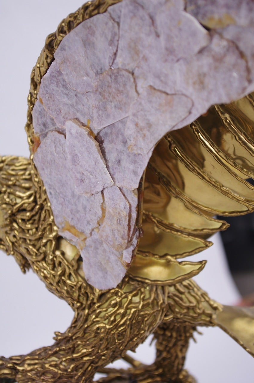 Late 20th Century Sculpture, Amethyst and Gilt Brass Illuminated Eagle by Richard Faure, 1970