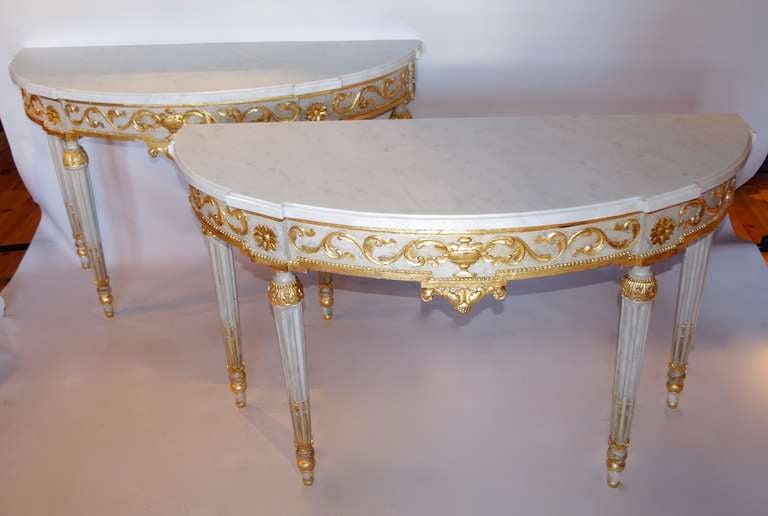 Pair Of Half Moon 1900 period Louis XVI Style Consoles