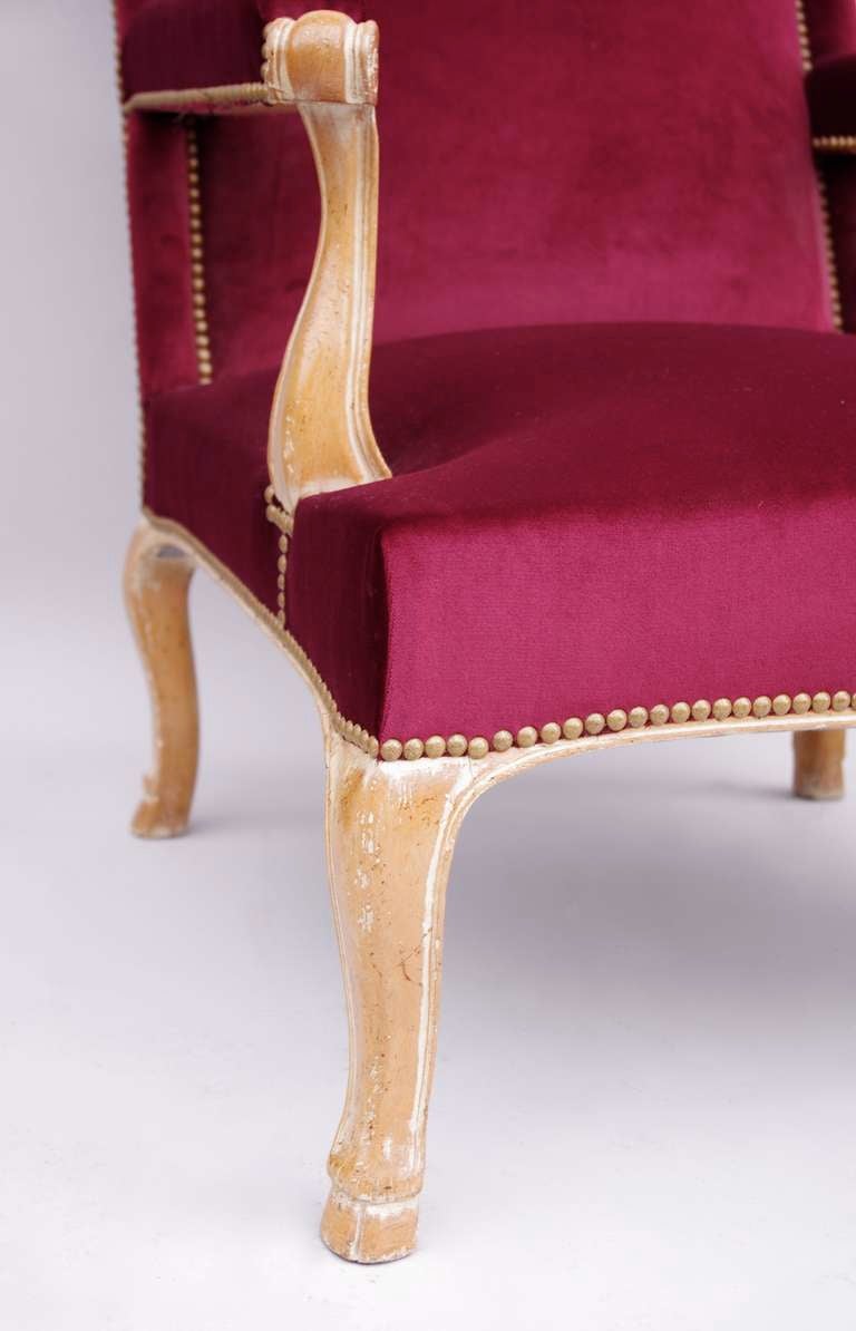 French Pair Of Louis XV Style Armchairs with purple velvet fabric, 1970