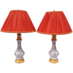 Pair Of Painted Porcelain Lamps 19th Century