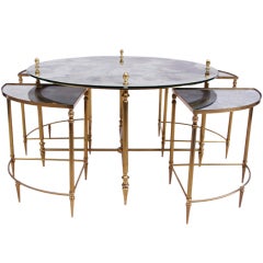 Mirror Top Nesting Table In Gilded Brass