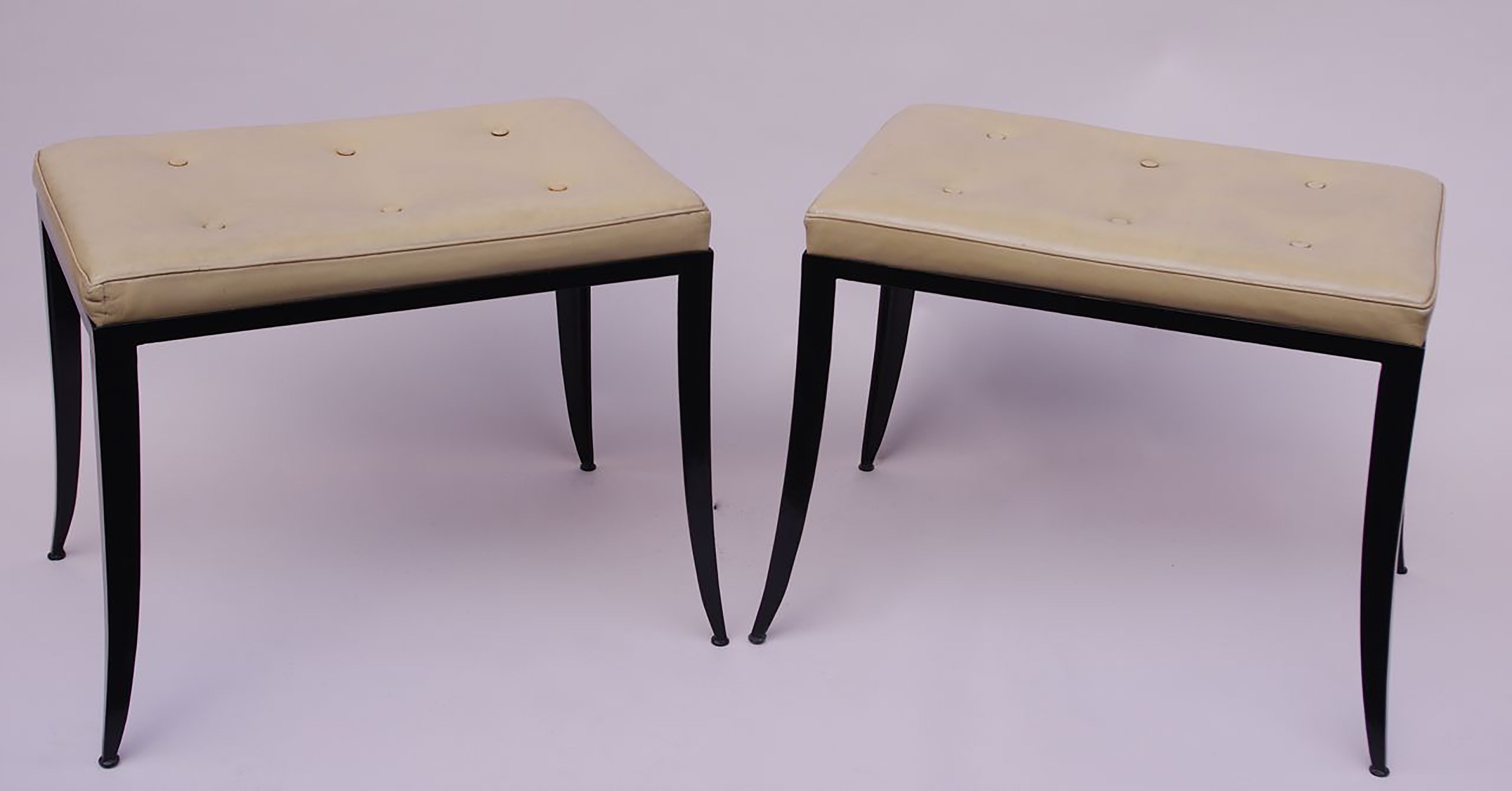 Pair of Leather and Metal Stools