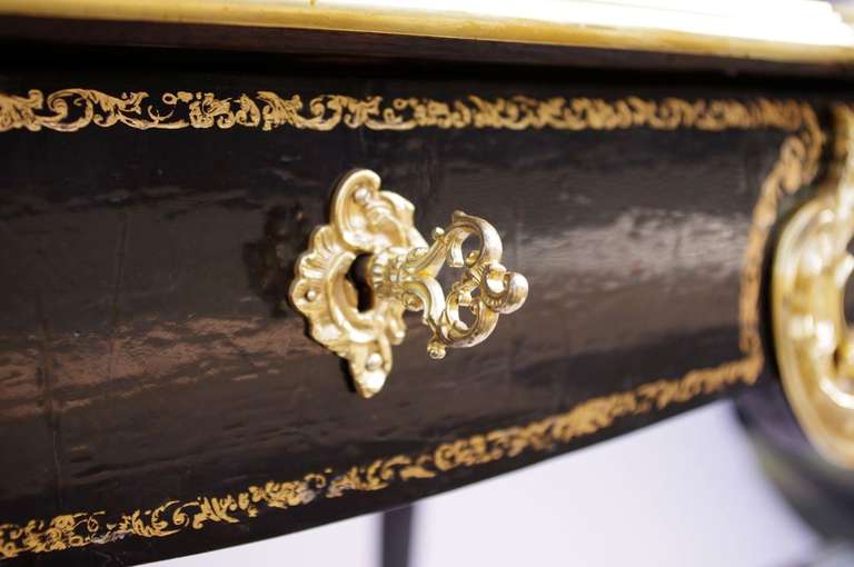 Ormolu 19th Century Small Louis XV Style Black Lacquered And Gilt Bronze Desk