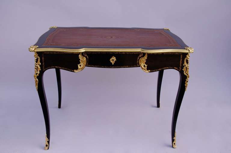 French 19th Century Small Louis XV Style Black Lacquered And Gilt Bronze Desk