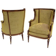 Pair of Louis XVI Style Bergeres in Natural and Gilt Highlights, circa 1880