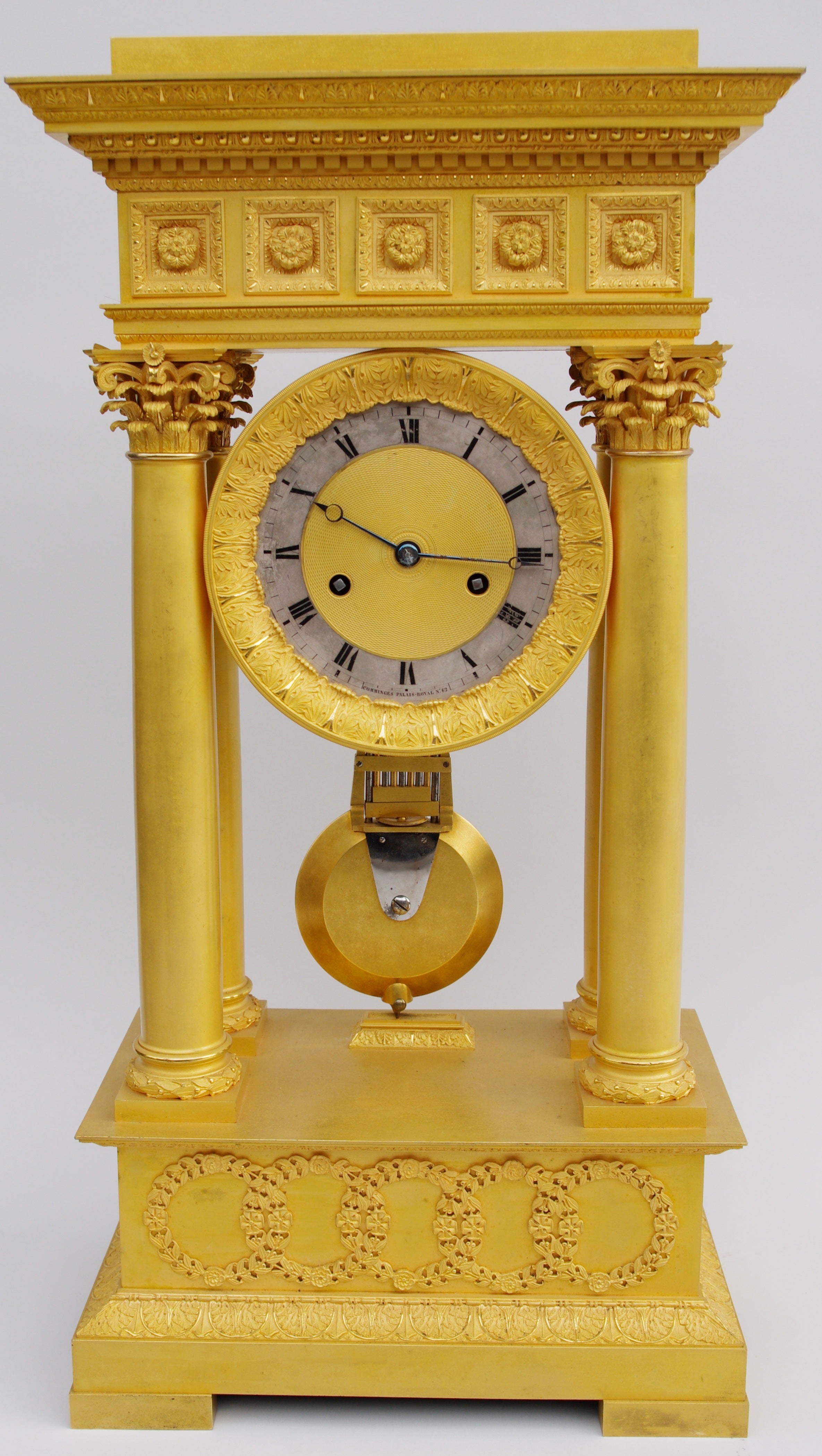 Stunning French Empire clock With Porticos Signed Comminges Palais Royal N°62