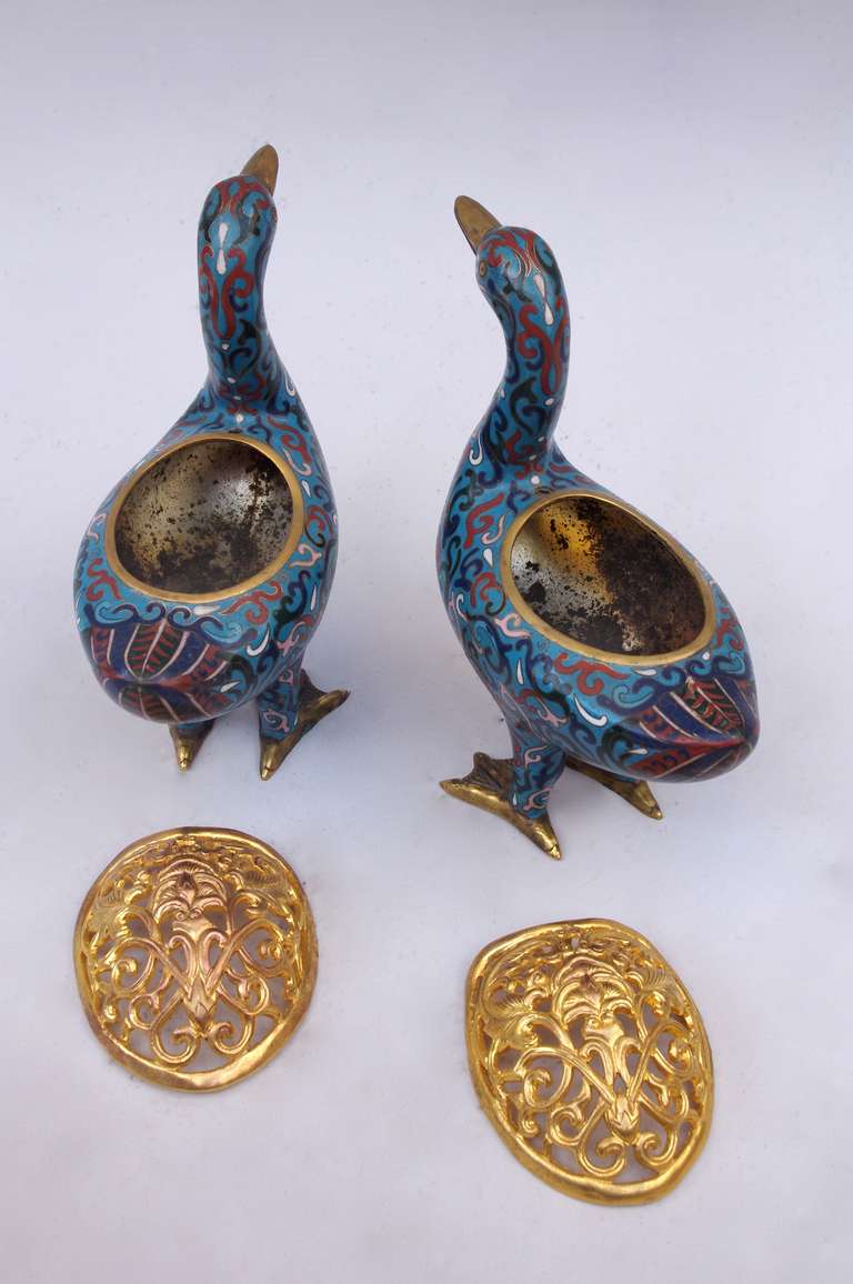 French Pair of enamel cloisonne incense burner