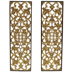 Antique Pair of chinese sculpted and gilded panels, 19th century