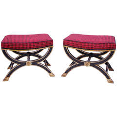 19th Century Pair of Black and Gilt Stools circa 1880