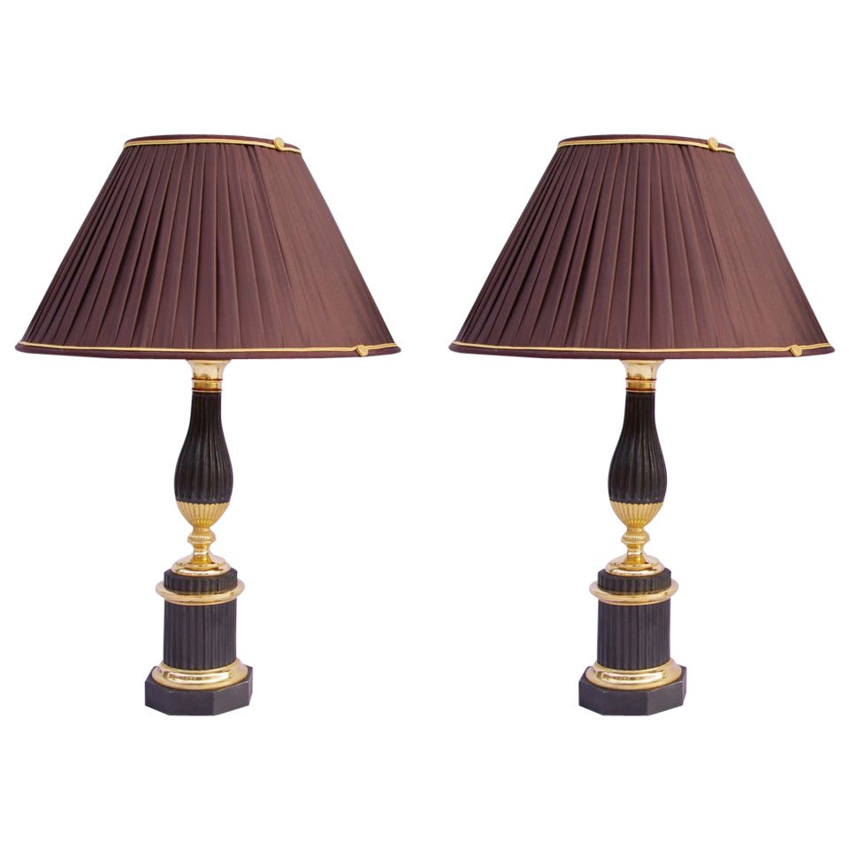 19th Century Pair of Empire Style Column Lamps