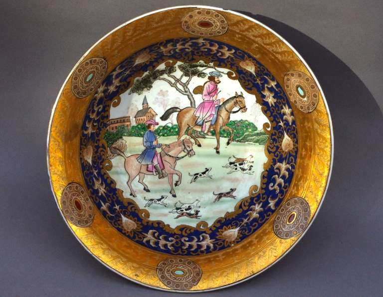 Porzellanschale mit Jagdszenen:: frühes 20. Jahrhundert (Chinoiserie)