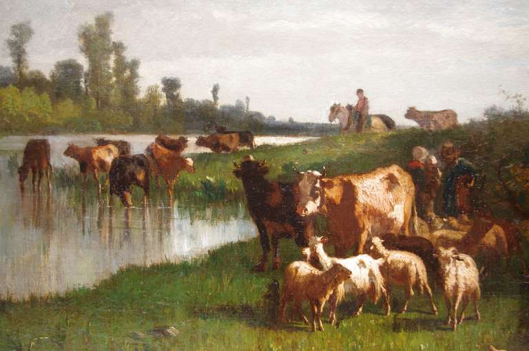 Huile sur toile d'Antonio Cortes, scène pastorale, XIXe siècle Bon état - En vente à Saint-Ouen, FR