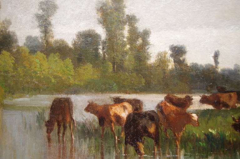 19th Century Antonio Cortes, Pastoral scene, oil on canvas, 19th century For Sale