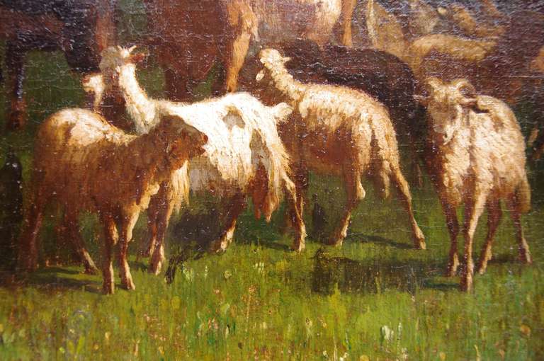 Canvas Antonio Cortes, Pastoral scene, oil on canvas, 19th century For Sale