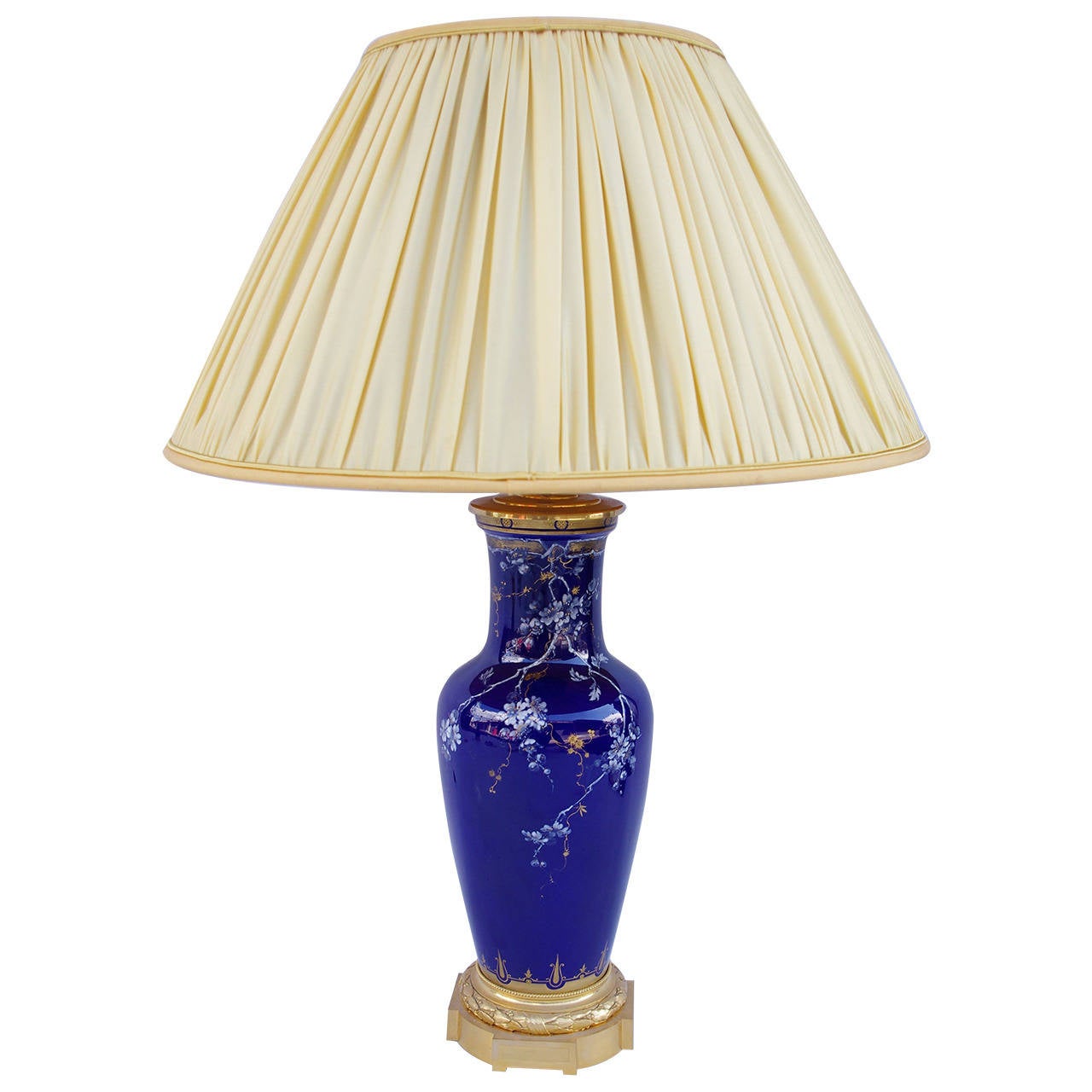 19th Century Blue Porcelain Lamp With Plum Tree In Flower Decor For 19th Century Blue Porcelain Lamp With Plum Tree In Flower Decor For
