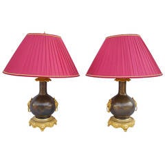 Pair of 19th Century Lamps in Two Patinas
