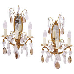 Pair of Elegant Louis XVI Style Sconces with Oval Mirror