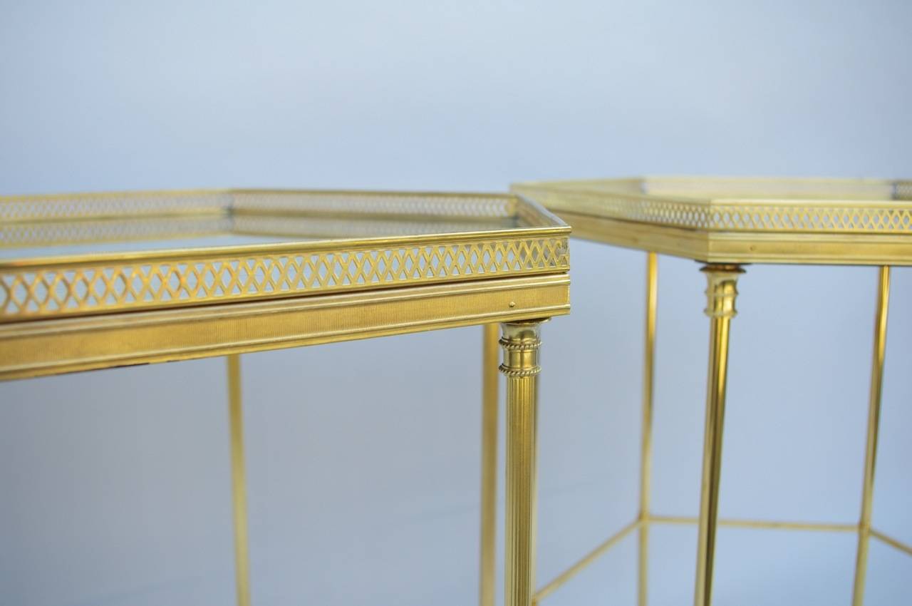 French False Pair of Maison Charles Side Tables ( slight difference on the legs )