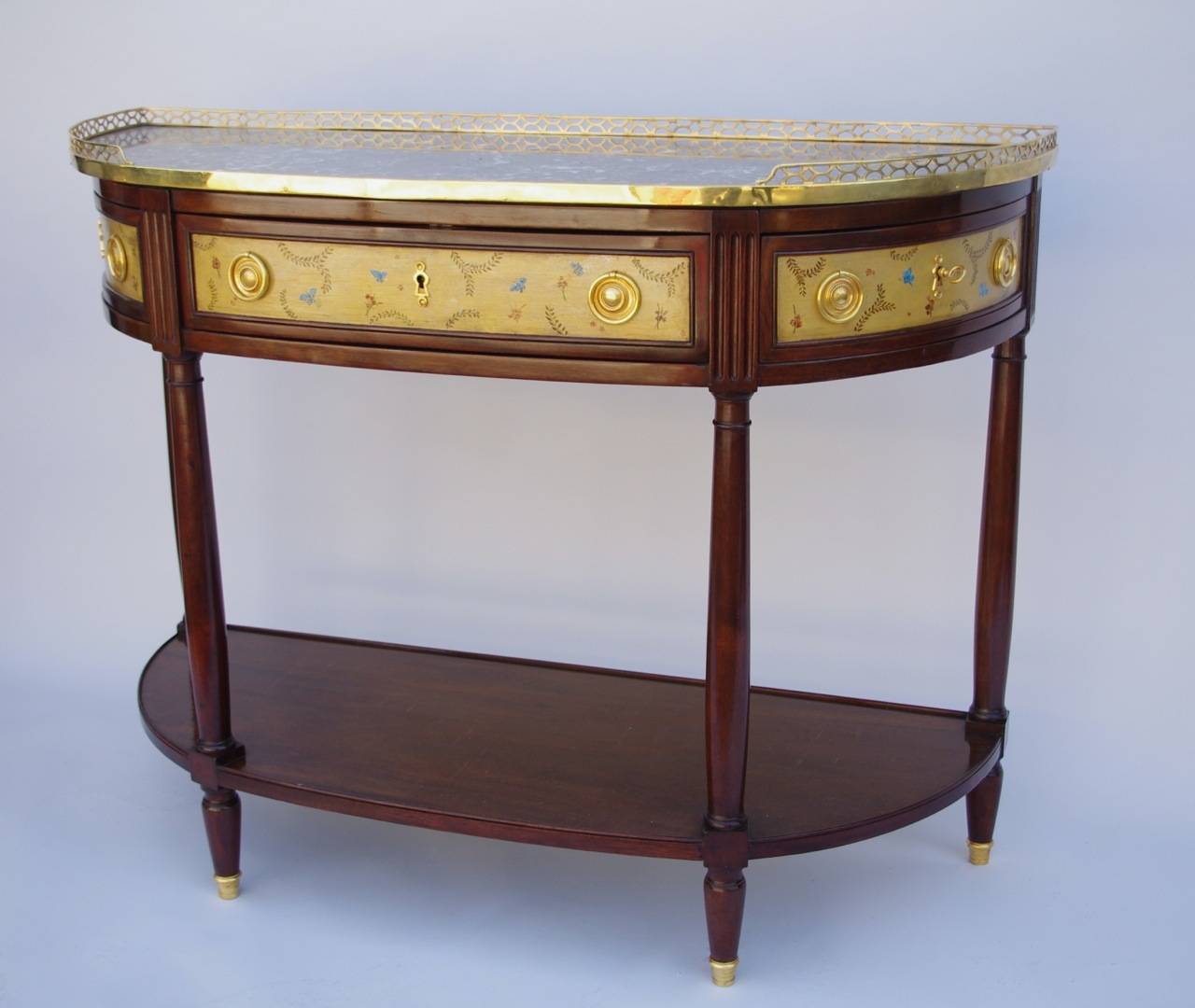 Pair of Louis XVI Style Mahogany Demilune Console Tables, circa 1900
