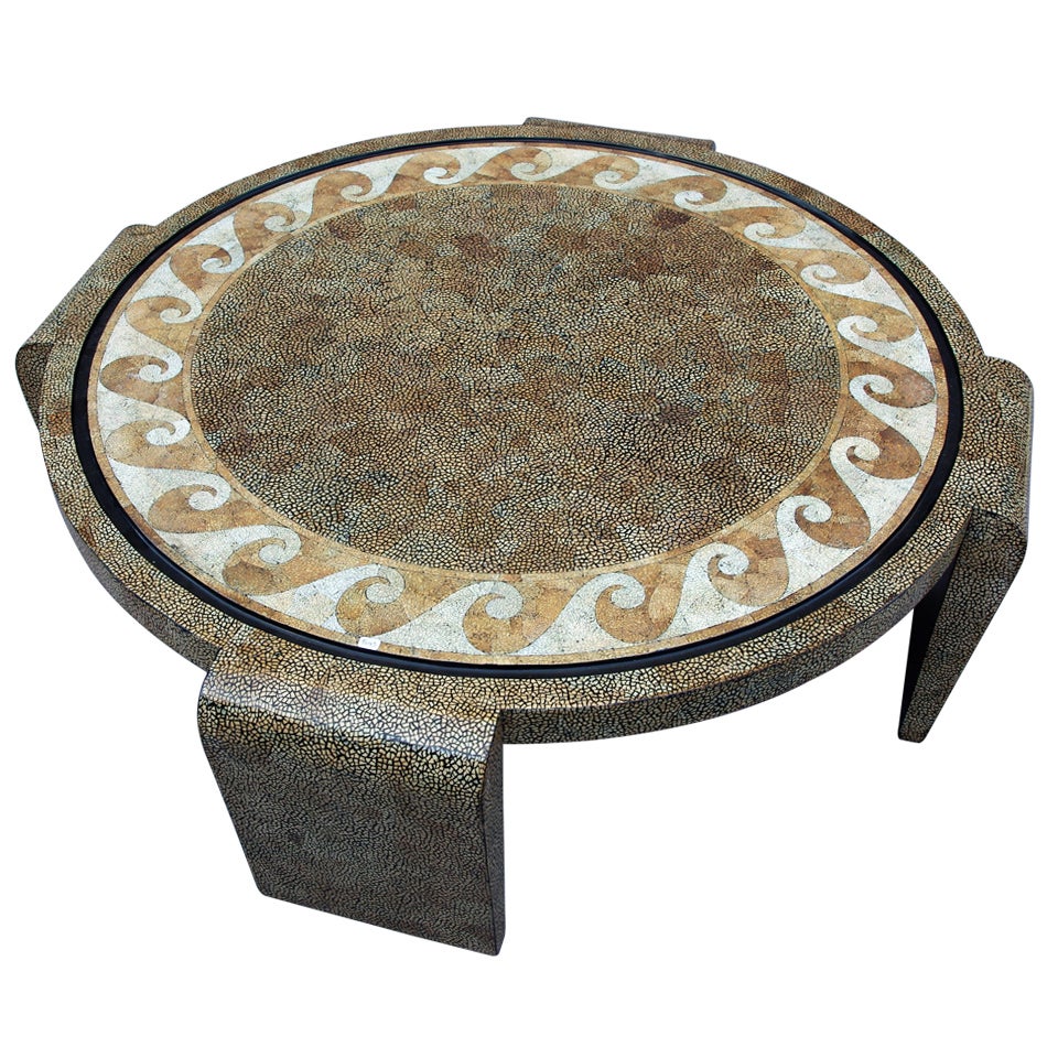 Large Art Deco Round Coffee Table In Eggshell