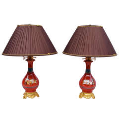 19th Century Pair of Greco Roman Style Lamps in Paris Porcelain