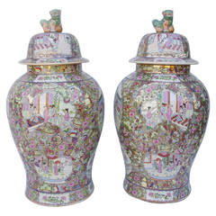 Pair of Large Canton Covered Jars, circa 1900