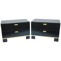Pair of Black Lacquered Nightstands, circa 1950