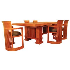 Vintage Dinning Room Set by Frank Lloyd Wright, Six Barrel Chairs, Cassina edition 1986