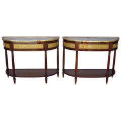 Pair of Louis XVI Style Mahogany Demilune Console Tables, circa 1900