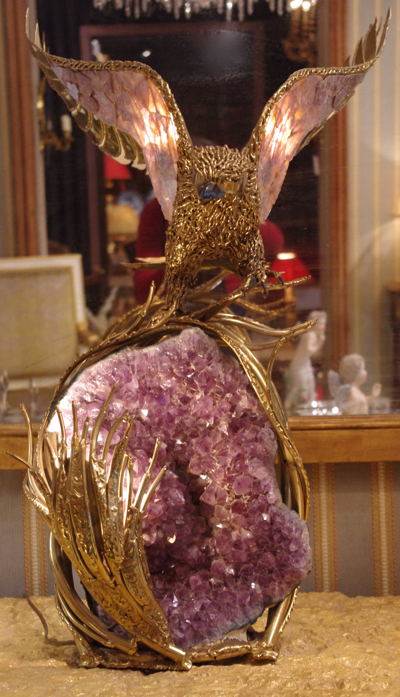 Sculpture, Amethyst and Gilt Brass Illuminated Eagle by Richard Faure, 1970 2