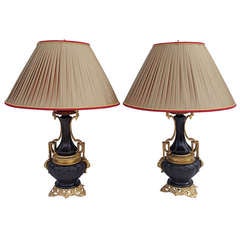 Pair Of 19th C. Large Lamps With Lion Heads