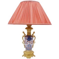 19th C. Imari Porcelain Lamp With Gorgeous Gilded Bronze Sculpture