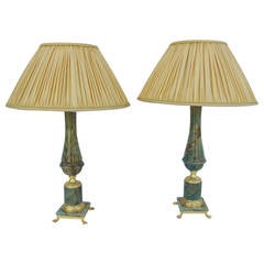 Paar Säulenlampen aus grünem Onyx:: um 1900