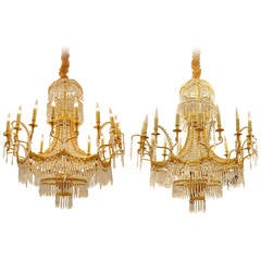 Great Pair of Bagues Chandeliers with 18 Lights in Gilt Bronze