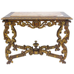 Louis XIV Style Center Table with Marble-Top and Aventurine Gilding, circa 1880