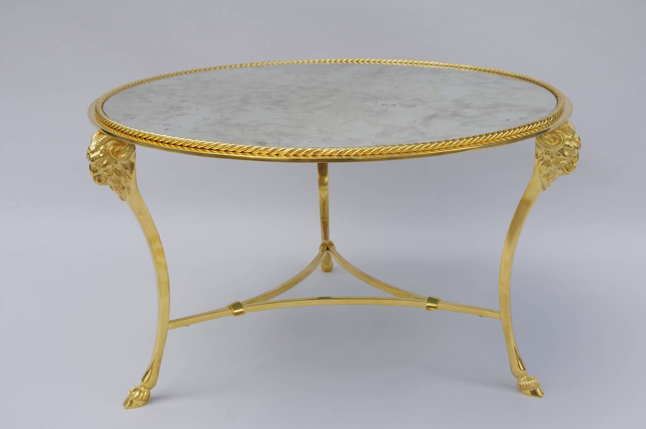 French Neoclassical Round Coffee Table in Gilt Bronze, circa 1970