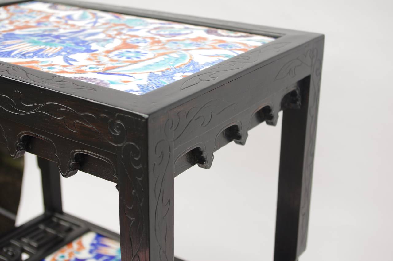 Chinoiserie Little Asian Style Side Table with Iznik Style Faience-Top, circa 1880