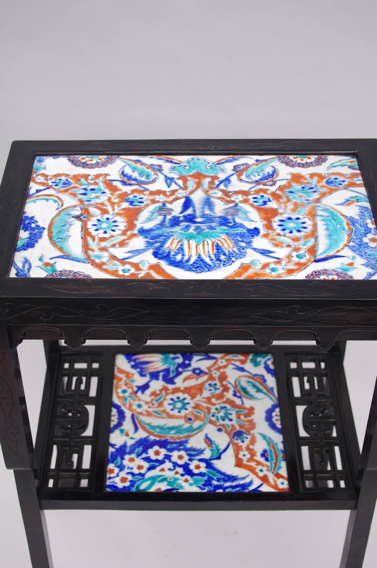 Late 19th Century Little Asian Style Side Table with Iznik Style Faience-Top, circa 1880