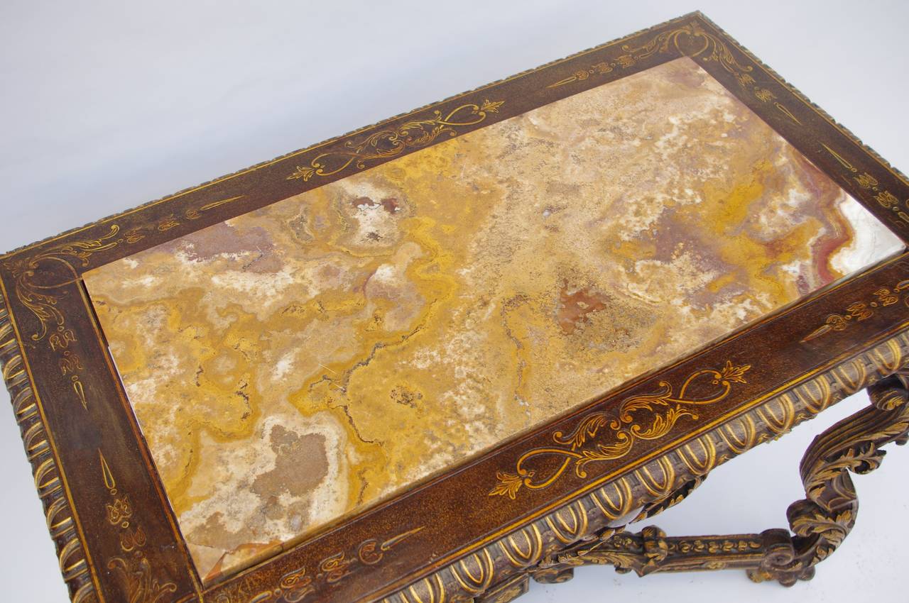 Late 19th Century Louis XIV Style Center Table with Marble-Top and Aventurine Gilding, circa 1880