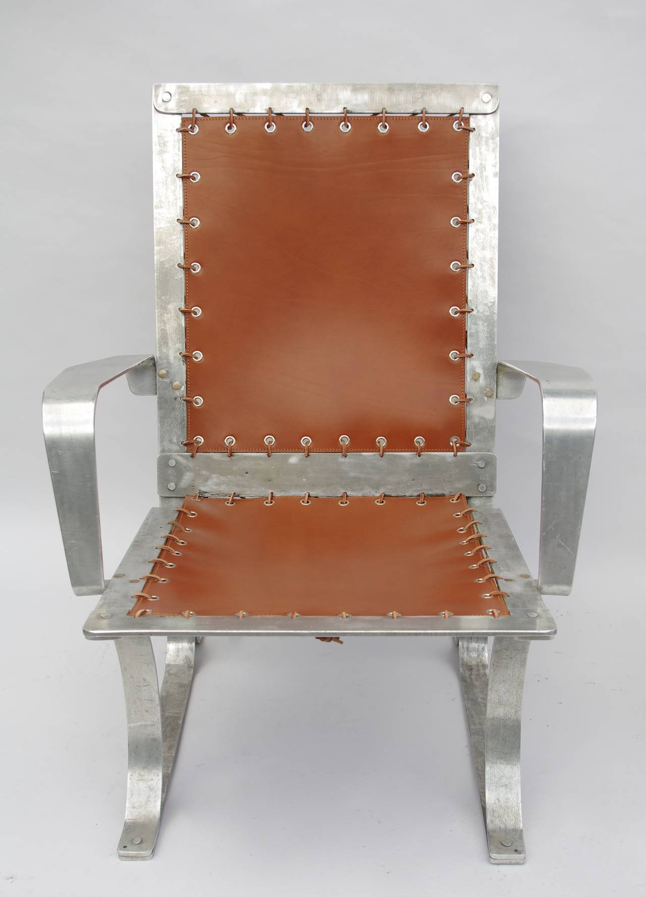 French Pair of Aluminium and Leather Armchairs, circa 1960