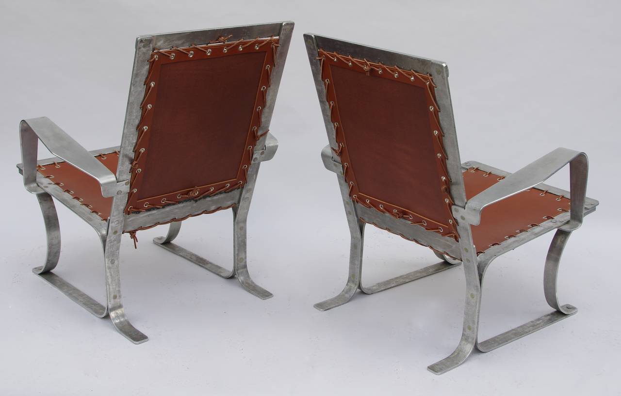 Modern Pair of Aluminium and Leather Armchairs, circa 1960