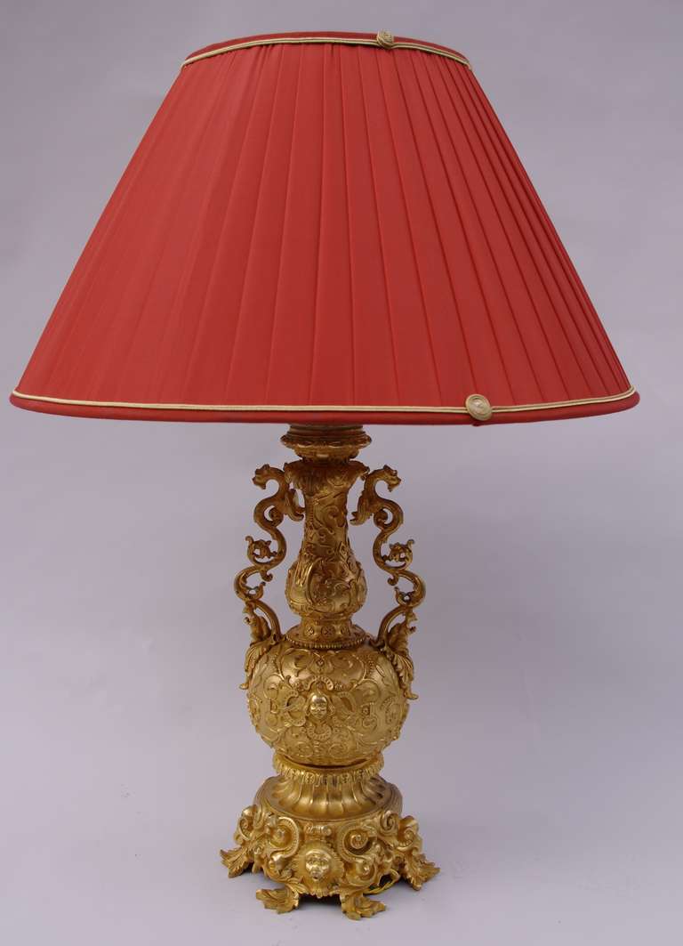 19th C. Renaissance Style Lamp In Gilded Bronze