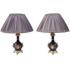 19th Century Pair of Two Patina Lamps with Medallions