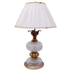 19th Century Gilded Wood and Crystal Lamp