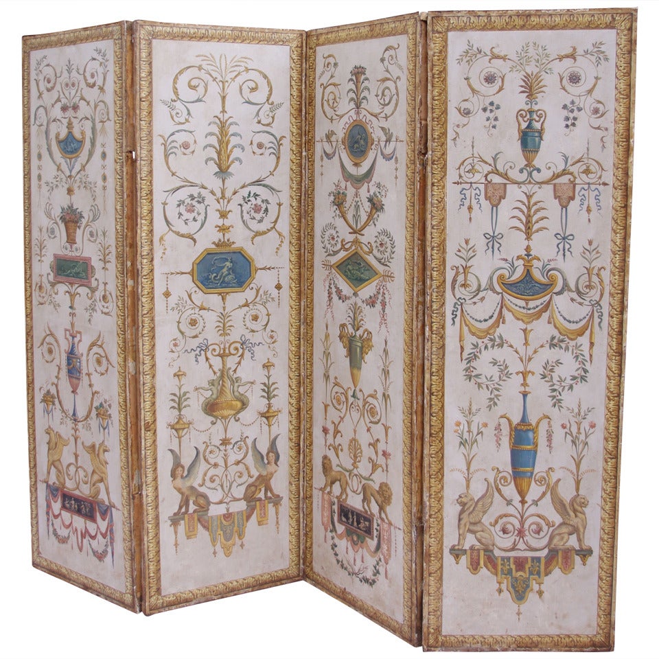 Circa 1900 Directoire style Painted Screen Divider with grotesque painted