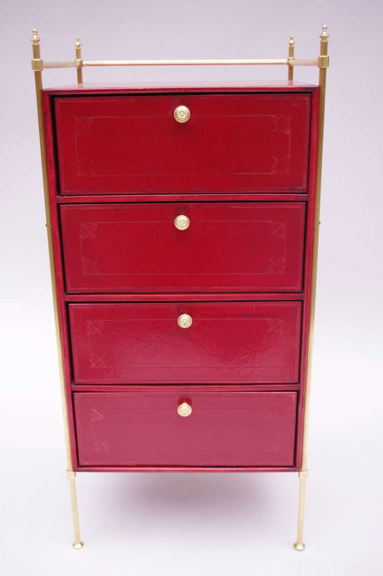 Gilt Louis XVI style Leather Cartonnier cabinet, circa 1960