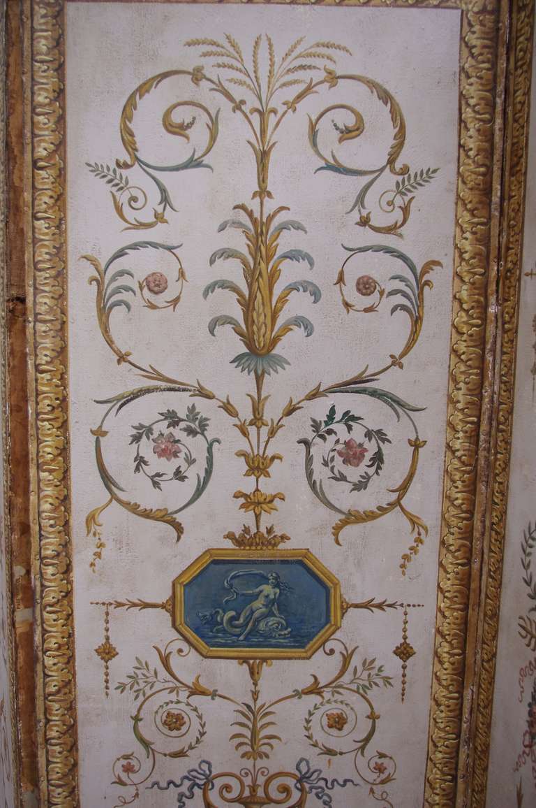 French Circa 1900 Directoire style Painted Screen Divider with grotesque painted